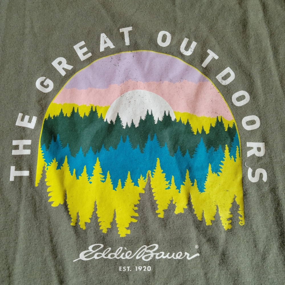 Eddie Bauer The Great Outdoors mountain Tee‎ shirt, Green, XS x small green - Picture 2 of 4